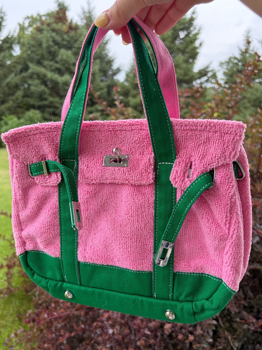Sunwin madaket small tote bag pink green terry purse NWOT TJ Maxx